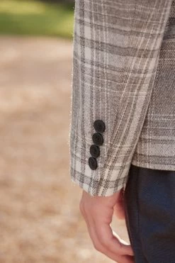 Next Neutral Check Slim Fit Italian Fabric Wool Rich Blazer -Fashion Men Shop C66 743s5