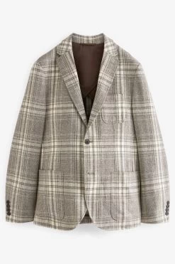 Next Neutral Check Slim Fit Italian Fabric Wool Rich Blazer -Fashion Men Shop C66 743s6