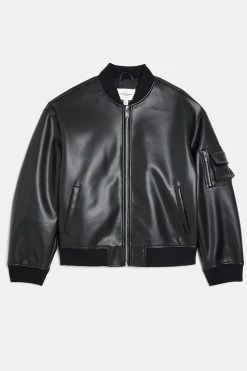 River Island Black Faux Leather Bomber Jacket -Fashion Men Shop C66061s4