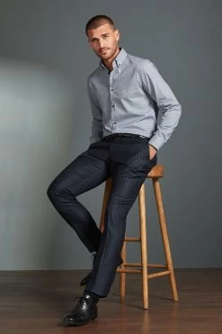 Next Blue Navy Puppytooth Regular Fit Single Cuff Signature Trimmed Shirt 15 Next Blue Navy Puppytooth Regular Fit Single Cuff Signature Trimmed Shirt -Fashion Men Shop C72 972s4