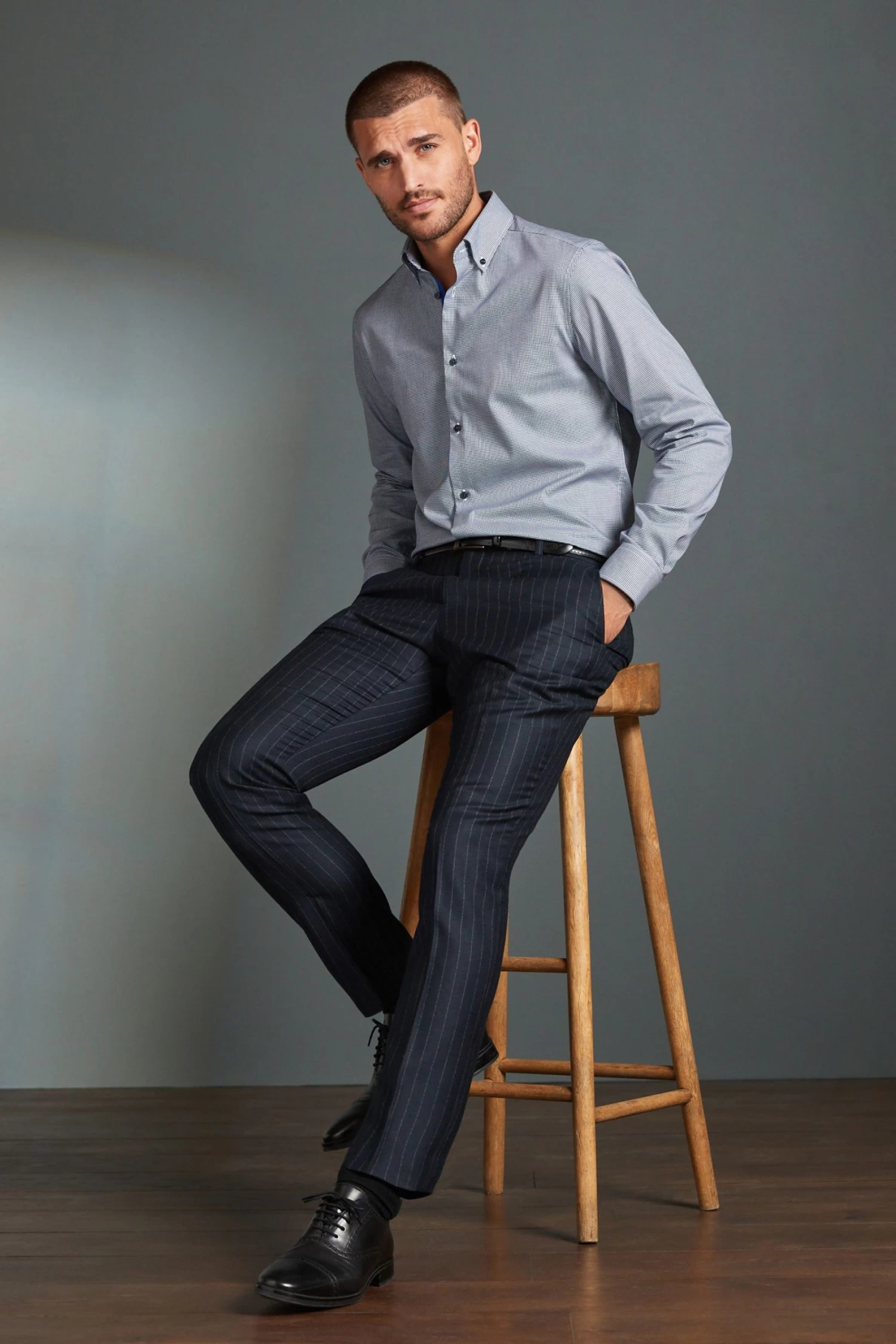 Next Blue Navy Puppytooth Regular Fit Single Cuff Signature Trimmed Shirt 6 Next Blue Navy Puppytooth Regular Fit Single Cuff Signature Trimmed Shirt - Image 4