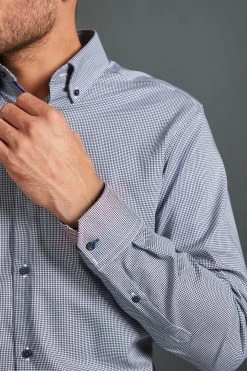 Next Blue Navy Puppytooth Regular Fit Single Cuff Signature Trimmed Shirt 16 Next Blue Navy Puppytooth Regular Fit Single Cuff Signature Trimmed Shirt -Fashion Men Shop C72 972s5