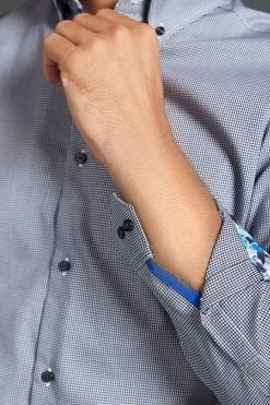 Next Blue Navy Puppytooth Regular Fit Single Cuff Signature Trimmed Shirt 17 Next Blue Navy Puppytooth Regular Fit Single Cuff Signature Trimmed Shirt -Fashion Men Shop C72 972s6