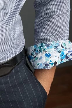 Next Blue Navy Puppytooth Regular Fit Single Cuff Signature Trimmed Shirt 18 Next Blue Navy Puppytooth Regular Fit Single Cuff Signature Trimmed Shirt -Fashion Men Shop C72 972s7