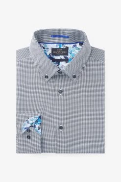 Next Blue Navy Puppytooth Regular Fit Single Cuff Signature Trimmed Shirt 19 Next Blue Navy Puppytooth Regular Fit Single Cuff Signature Trimmed Shirt -Fashion Men Shop C72 972s8