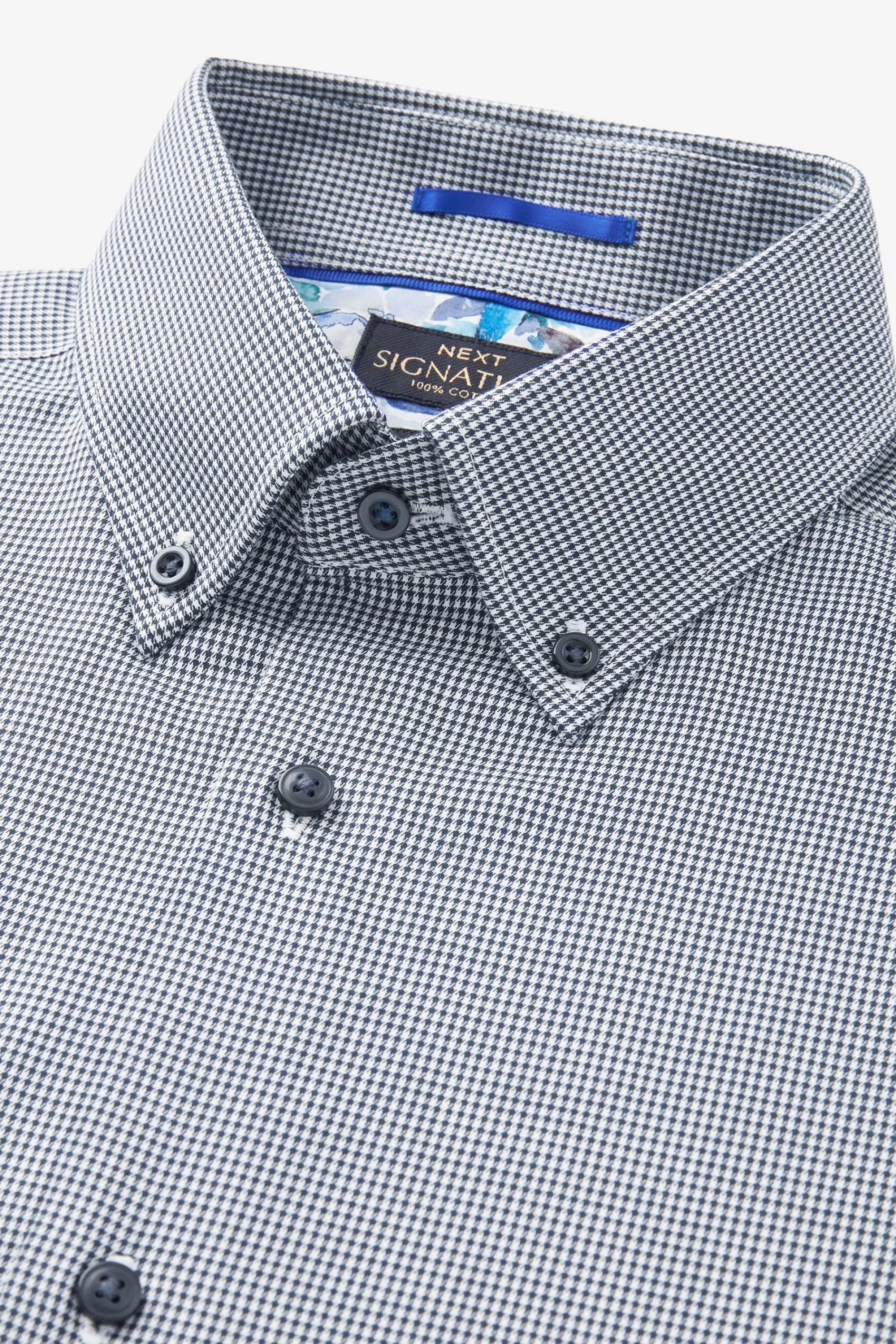 Next Blue Navy Puppytooth Regular Fit Single Cuff Signature Trimmed Shirt 11 Next Blue Navy Puppytooth Regular Fit Single Cuff Signature Trimmed Shirt - Image 9