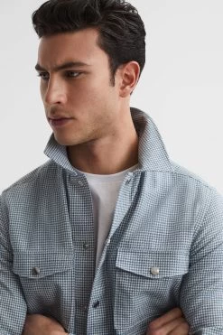 Reiss Mixon Long Sleeve Puppytooth Overshirt -Fashion Men Shop C73 928s4
