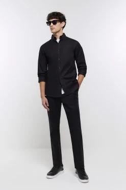 River Island Black Long Sleeve Stretch Oxford Shirt -Fashion Men Shop C79599s4