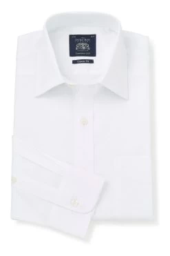 Savile Row Co White Textured Classic Fit Single Cuff Shirt