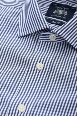 Savile Row Co Navy Bengal Stripe Slim Fit Double Cuff Shirt -Fashion Men Shop C96280s5