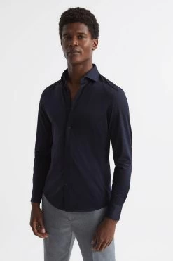 Reiss Nate Cutaway Collar Jersey Slim Fit Shirt