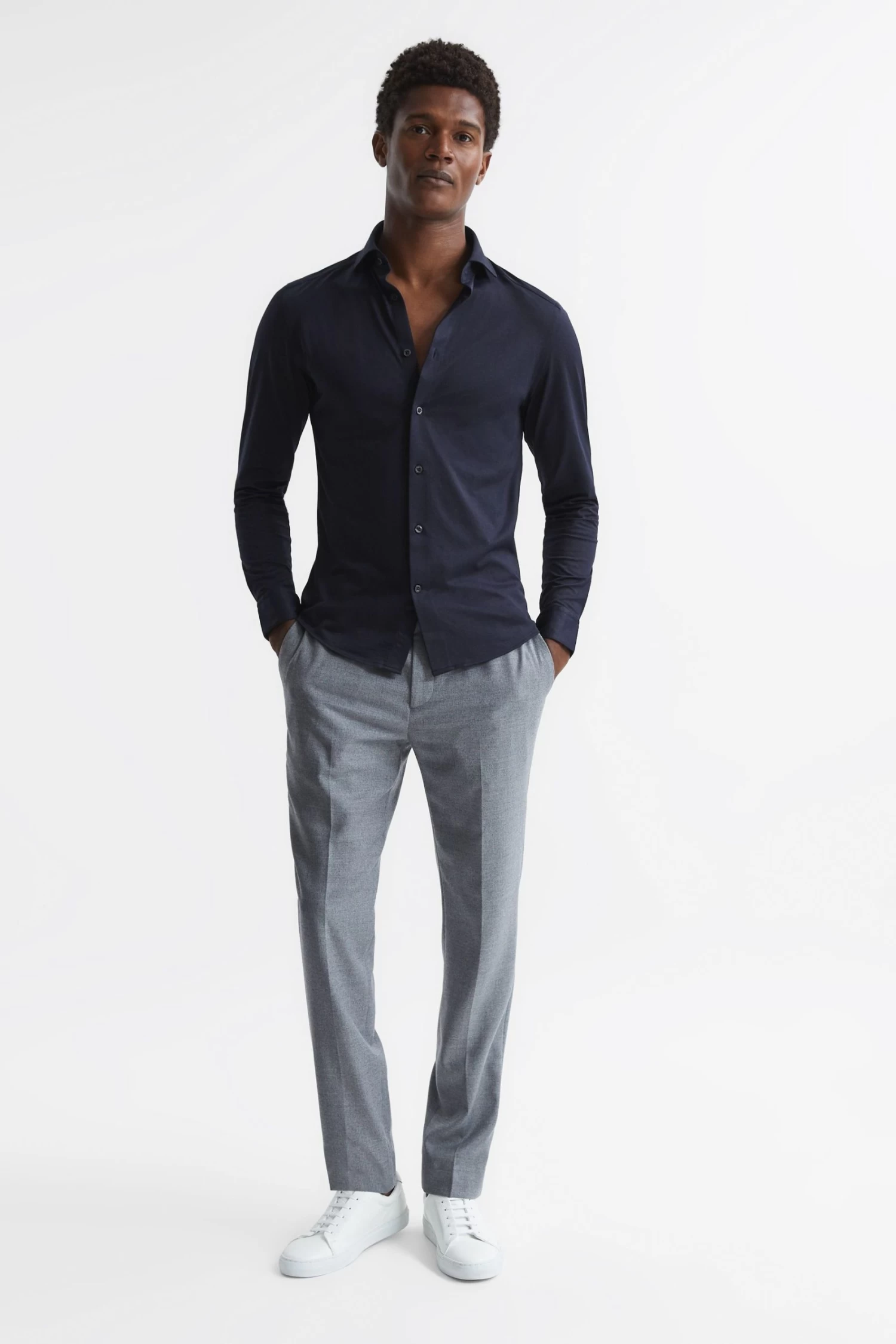 Reiss Nate Cutaway Collar Jersey Slim Fit Shirt 5 Reiss Nate Cutaway Collar Jersey Slim Fit Shirt - Image 3