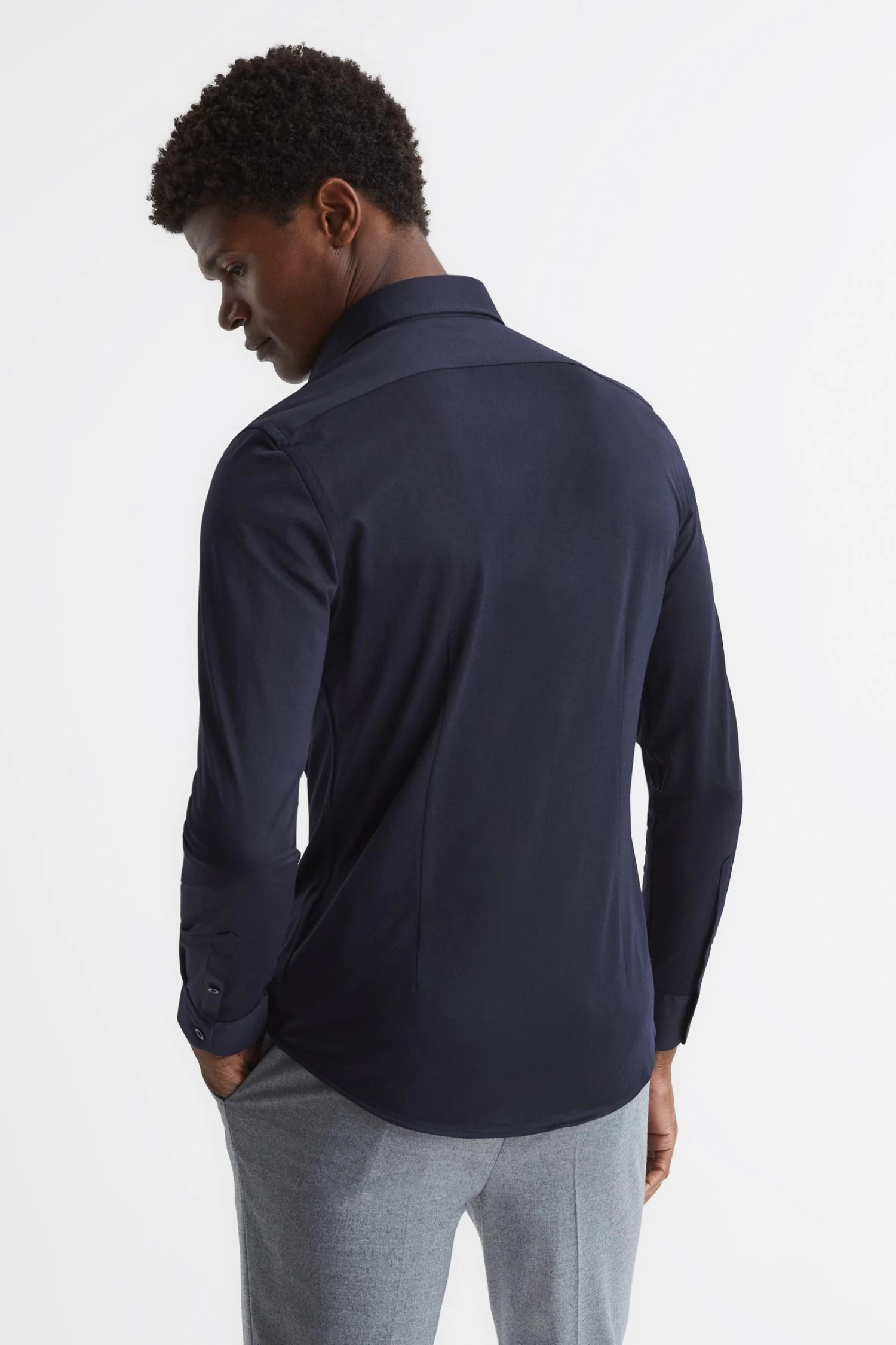 Reiss Nate Cutaway Collar Jersey Slim Fit Shirt 7 Reiss Nate Cutaway Collar Jersey Slim Fit Shirt - Image 5