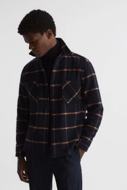 Reiss Bayo Large Check Casentino Wool Overshirt
