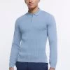 River Island Blue Muscle Cable Polo Jumper 1 River Island Blue Muscle Cable Polo Jumper -Fashion Men Shop D15326s