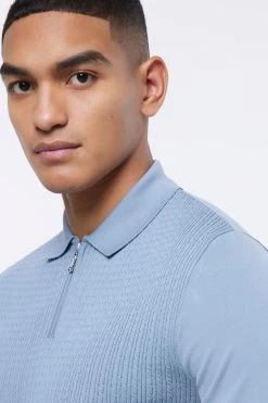 River Island Blue Muscle Cable Polo Jumper -Fashion Men Shop D15326s4