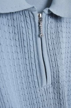 River Island Blue Muscle Cable Polo Jumper -Fashion Men Shop D15326s5