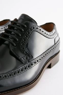 Next Black Hi-Shine Leather Brogues -Fashion Men Shop D19922s6