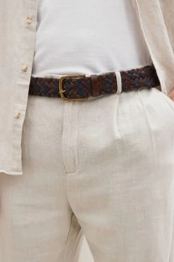 Next Brown/Navy Blue Leather Woven Belt