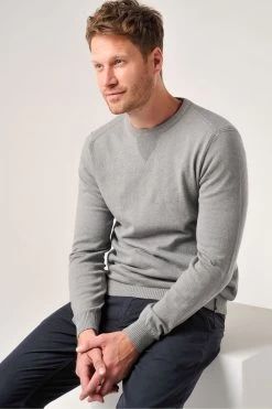 Burgs Grey Harford Fine Knit Crew Neck Jumper
