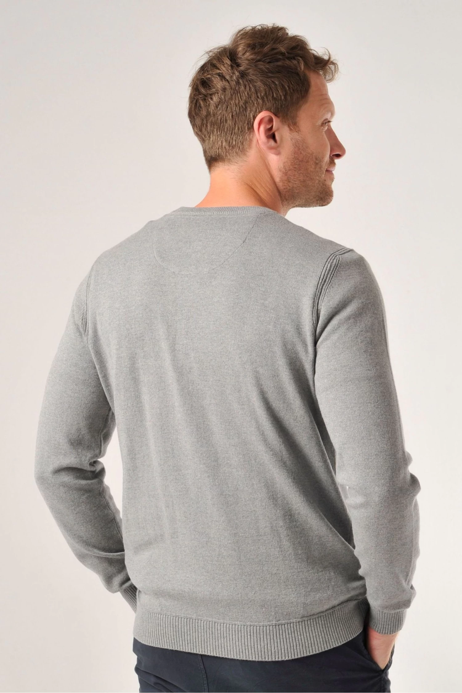 Burgs Grey Harford Fine Knit Crew Neck Jumper 4 Burgs Grey Harford Fine Knit Crew Neck Jumper - Image 2