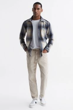 Reiss Frey Long Sleeve Brushed Checked Overshirt -Fashion Men Shop D29781s3