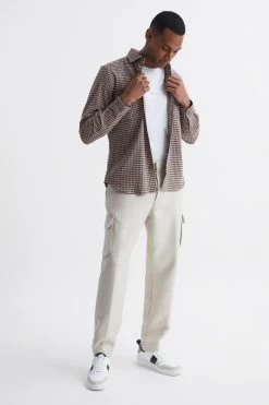 Reiss Harry Long Sleeve Twin Pocket Checked Overshirt -Fashion Men Shop D36 424s3