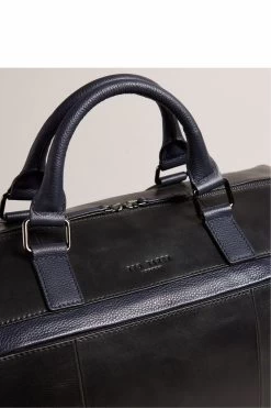 Ted Baker Raygon Black Leather Webbing Wax Leather Mix Holdall -Fashion Men Shop D39982s4