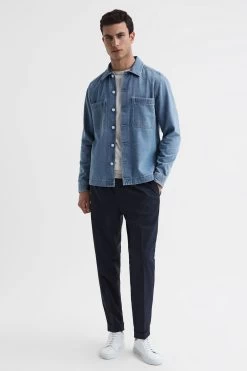Reiss Colarado Washed Denim Button Down Shirt -Fashion Men Shop D42 819s3