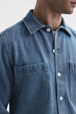 Reiss Colarado Washed Denim Button Down Shirt -Fashion Men Shop D42 819s4