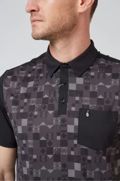 Original Penguin Golf Checkerboard Oxford Colourblock Black Polo Shirt -Fashion Men Shop D43004s3