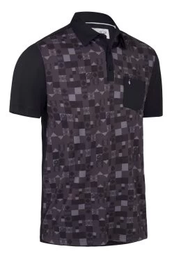Original Penguin Golf Checkerboard Oxford Colourblock Black Polo Shirt -Fashion Men Shop D43004s4