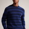 Ted Baker Abulti Blue Regular Striped Crew Neck Sweater -Fashion Men Shop D44190s
