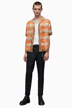 AllSaints Orange Suburus Short Sleeve Shirt -Fashion Men Shop D45979s3
