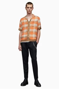 AllSaints Orange Suburus Short Sleeve Shirt -Fashion Men Shop D45979s4