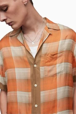 AllSaints Orange Suburus Short Sleeve Shirt -Fashion Men Shop D45979s5