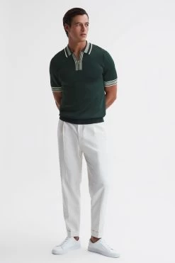 Reiss Regency Half-Zip Striped Polo Shirt -Fashion Men Shop D50 908s3