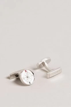 Ted Baker Founded Silver Tone Compass Cufflinks