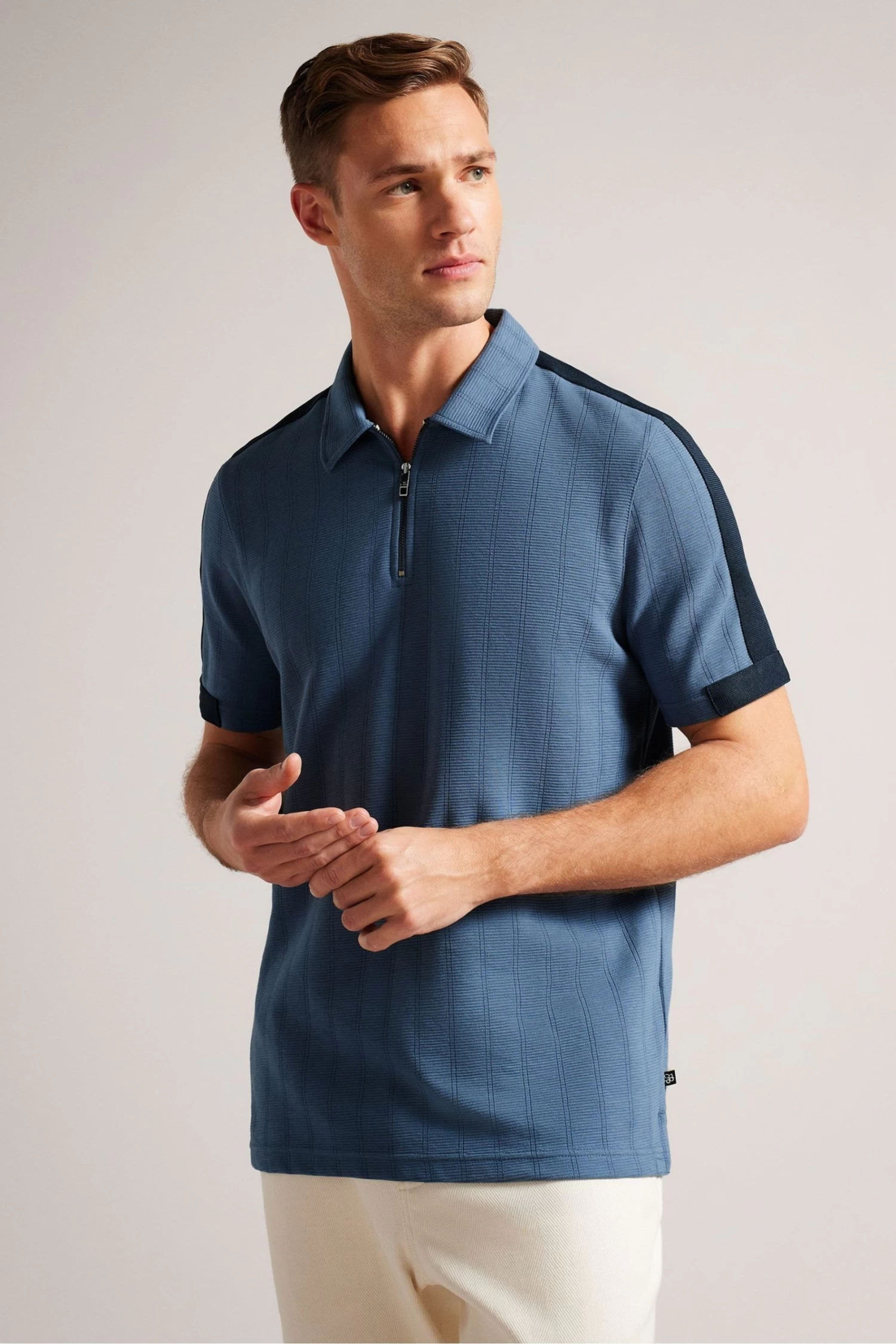 Ted Baker Blue Abloom Short Sleeve Regular Polo Shirt With Zip 3 Ted Baker Blue Abloom Short Sleeve Regular Polo Shirt With Zip