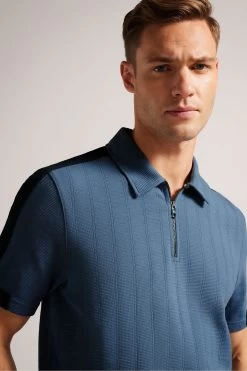 Ted Baker Blue Abloom Short Sleeve Regular Polo Shirt With Zip 12 Ted Baker Blue Abloom Short Sleeve Regular Polo Shirt With Zip -Fashion Men Shop D54434s4