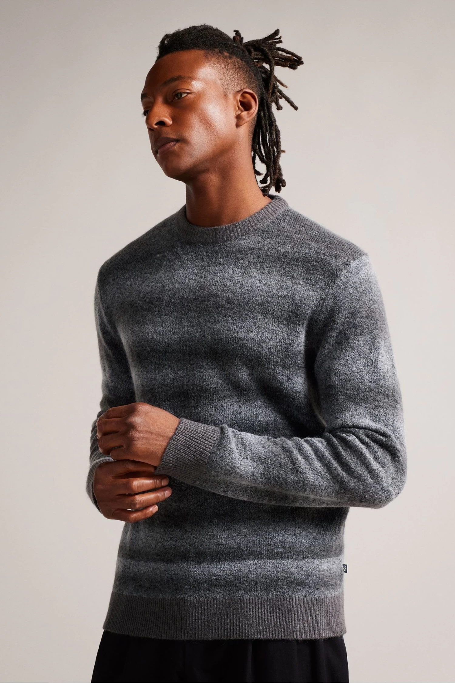 Ted Baker Grey Abulti Long Sleeve Regular Striped Crew Neck Jumper 3 Ted Baker Grey Abulti Long Sleeve Regular Striped Crew Neck Jumper