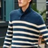 White Stuff Blue Breton Shawl Collar Jumper