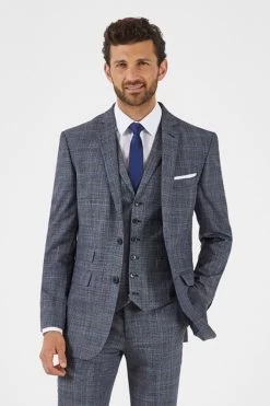 Skopes Acaro Grey Check Tailored Fit Sustainable Suit: Jacket