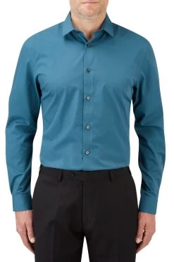 Skopes Blue Recycled Slim Fit Teal Formal Shirt