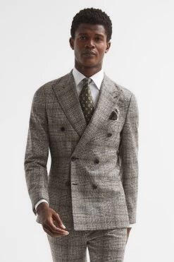 Reiss Alfredo Slim Fit Double Breasted Prince Of Wales Check Blazer