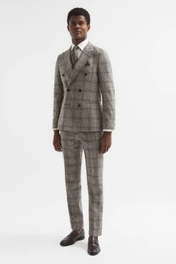 Reiss Alfredo Slim Fit Double Breasted Prince Of Wales Check Blazer -Fashion Men Shop D65 852s3