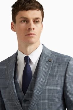 Ted Baker Tailoring Dusty Blue Tonal Check Slim Jacket -Fashion Men Shop D69 793s4