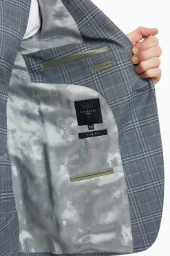 Ted Baker Tailoring Dusty Blue Tonal Check Slim Jacket -Fashion Men Shop D69 793s6