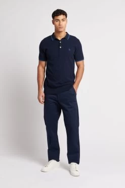 U.S. Polo Assn. Mens Blue Tipped Collar Pique Textured Short Sleeve Polo Shirt -Fashion Men Shop D69168s3