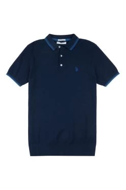 U.S. Polo Assn. Mens Blue Tipped Collar Pique Textured Short Sleeve Polo Shirt -Fashion Men Shop D69168s5